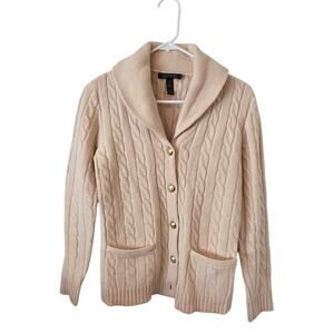 Lauren Ralph Lauren Womens Cream Cable knit Cardigan Wool Knit Sweater Medium